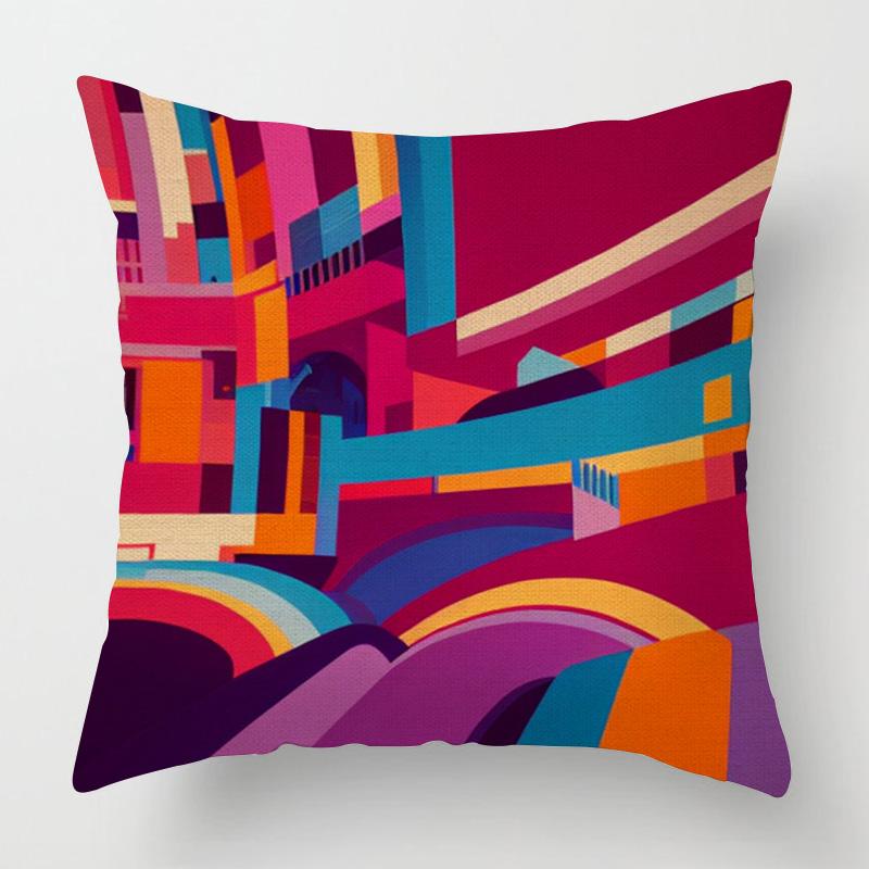 Home Decor Colorful Abstract & Cityscape Printed Pillowcases Pattern Cushion Cover Suitable for Sofa Bedroom Car Pillow Cover