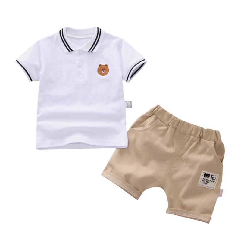 2-teiliges/Set Kinder Jungen Sommer Niedliches Bärenstickerei Hemd + Shorts Qualitätssicherung