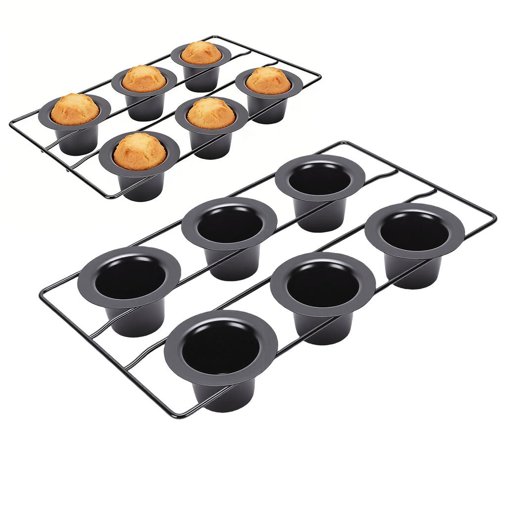 6 Cup Popover Pan for Baking Non Stick Sturdy Carbon Steel Bakeware Easy to Clean for Pudding Muffins Popovers