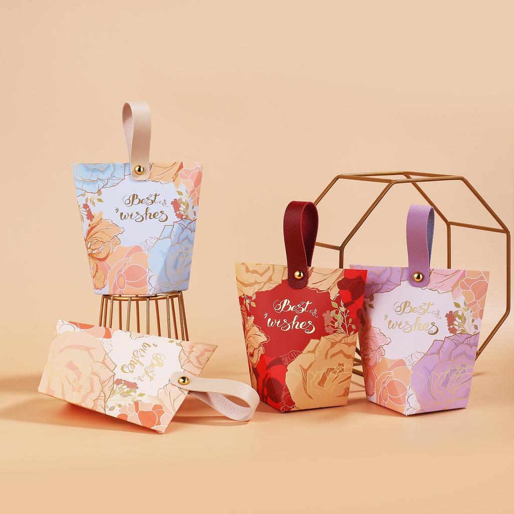 24PCS New Happy Candy Box, European Flower Wedding Candy Bag, Portable Small Gift Packaging Box, Engagement Candy Box.