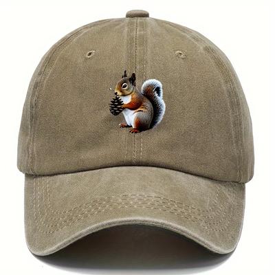 Wiewiórka Trzymająca Szyszkę Czapka Baseballowa Regulowana Wytarta Bawełna Codzienna Outdoor Sportowa Unisex Dorosły