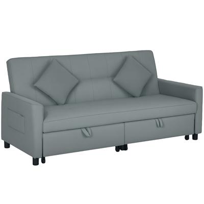 Sofa Bed, Adjustable 3-Seater Couch with Bed Function, Sleeper Sofa with Pull-Out Bed, Cushions, Grey