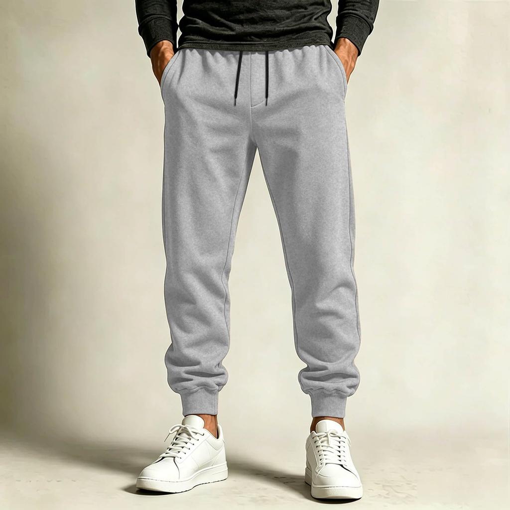Men's Casual Joggers Color Sweatpants with Elastic Waist and Cuffed Hem for Daily Wear
