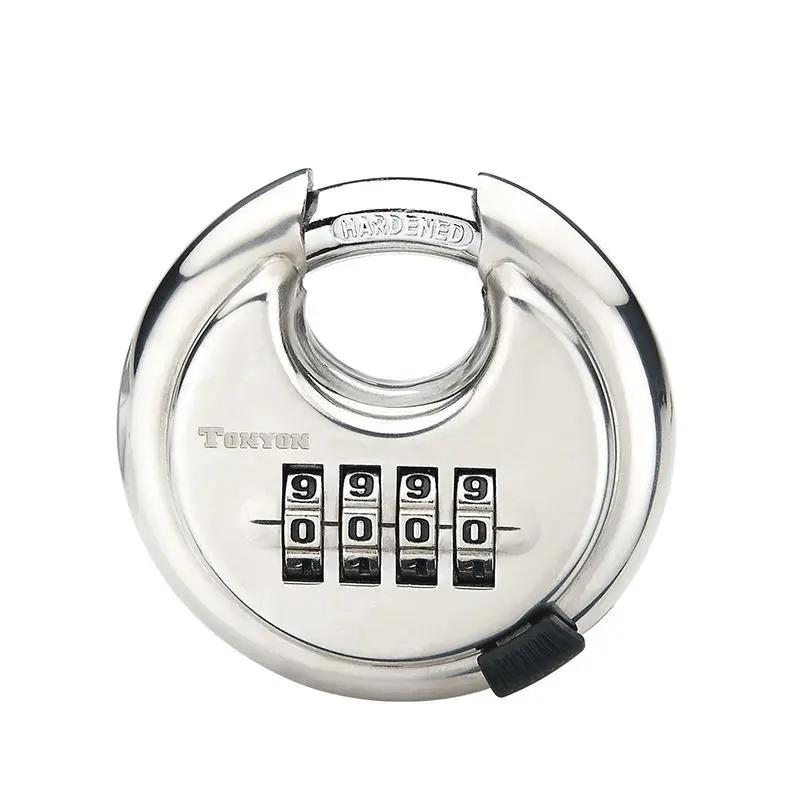 Stainless Steel Round Password Padlock Warehouse Outdoor Door Ship Container Chain Horizontal Opening Lock Anti-theft Waterproof