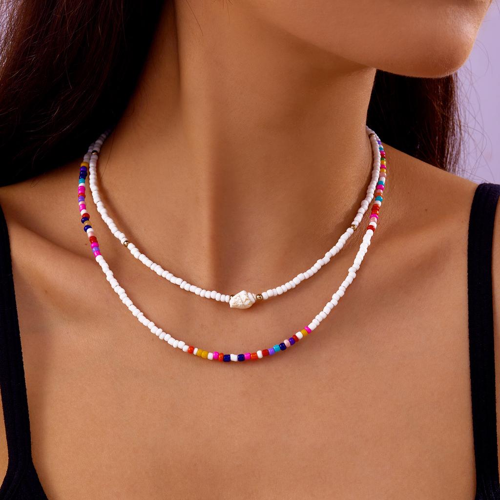 Multilayer Imitation Pearl Polymer Clay Beads Necklace for Women Bohemian Starfish Conch Shell Choker Chain Summer Jewelry Gift