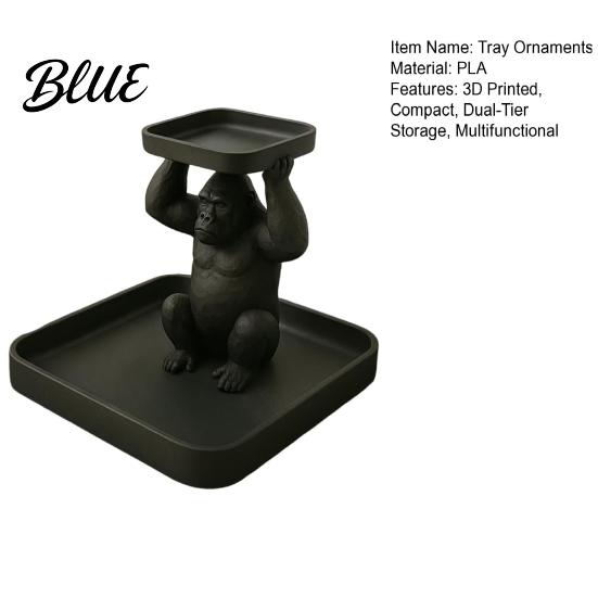 Desktop Organizer for Keys 3D Printed Gorilla Decorative Tray Squatting Figure with Dual-Tier Storage Aromatherapy Holder Jewelry Small Trinkets