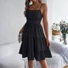 Women's Fashionable Solid Color Square Neck Sleeveless Camisole Layered Pleated Dress