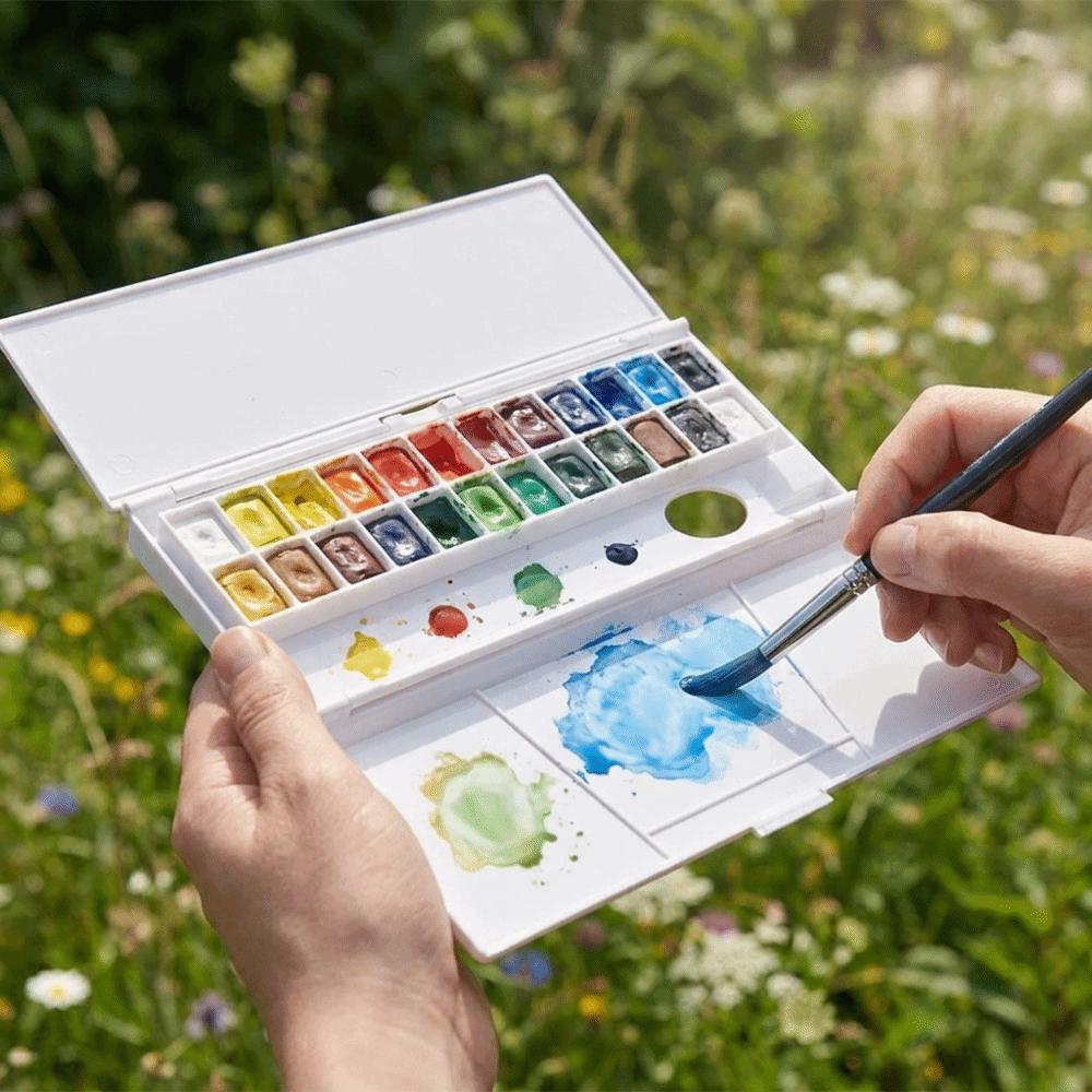 24 Grids Watercolor Pigment Box Foldable Paint Pigment Tray Watercolor Mixing Tray Oil Paint