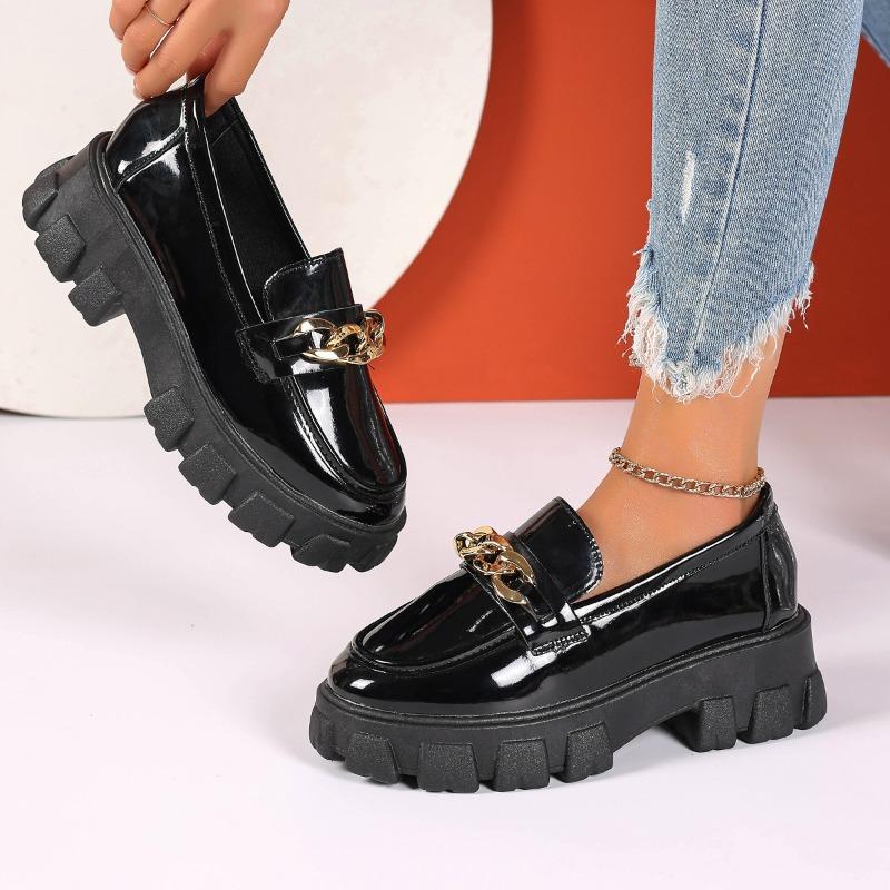 New winter retro metal buckle one pedal thick-soled thick heel versatile small leather shoes women