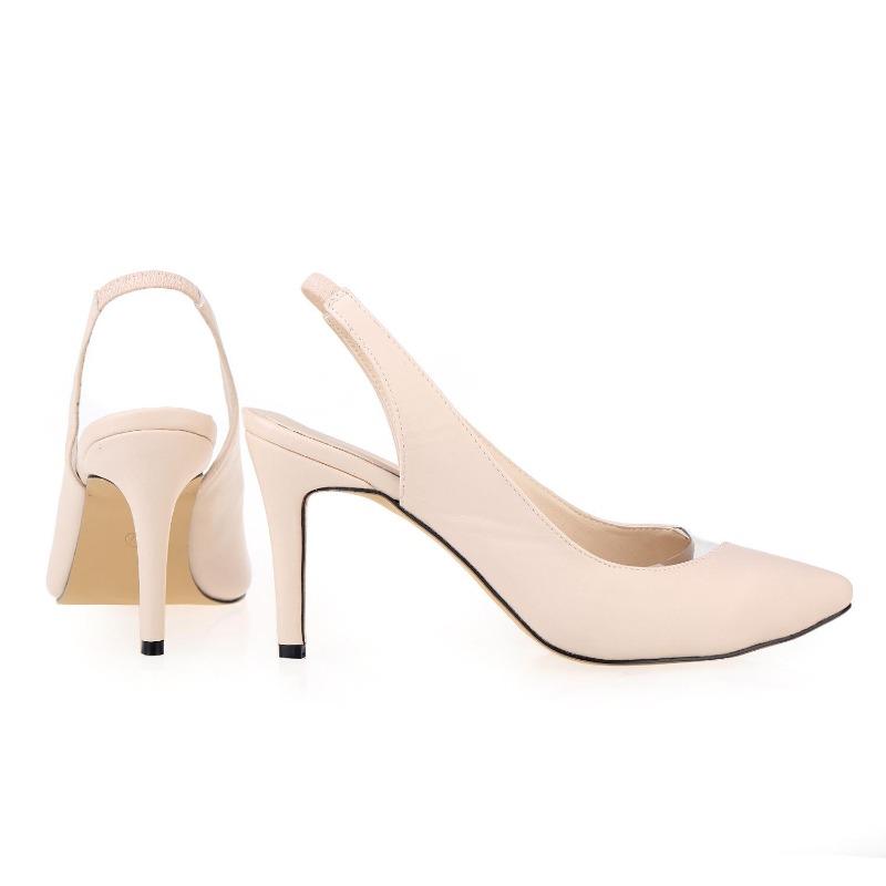 Women Pumps Pointed Toe Shoes Thin Heels Wedding Party Girl High Sole Nude Color Big Size