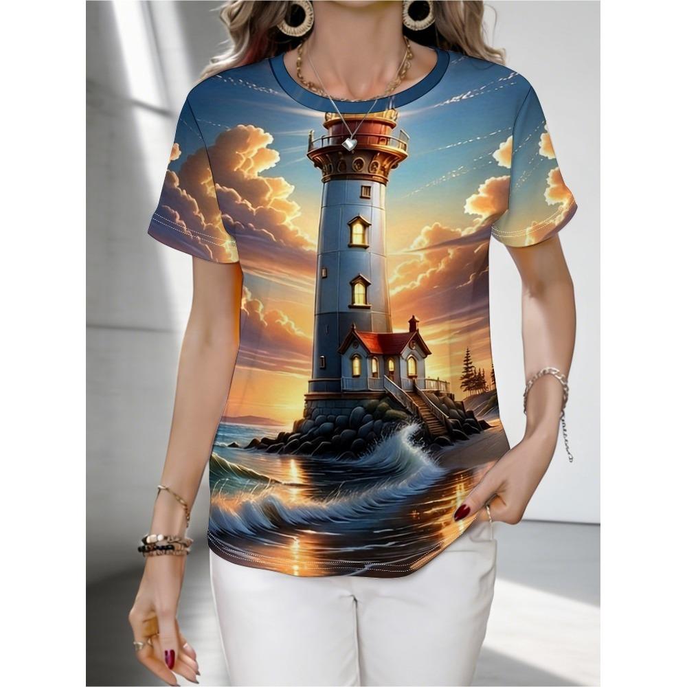 Summer Colorful Creative 3D Pattern T-shirt Fashionable Comfortable Oversized Breathable Leisure Versatile Women's Round Neck Short Sleeved T-shirt