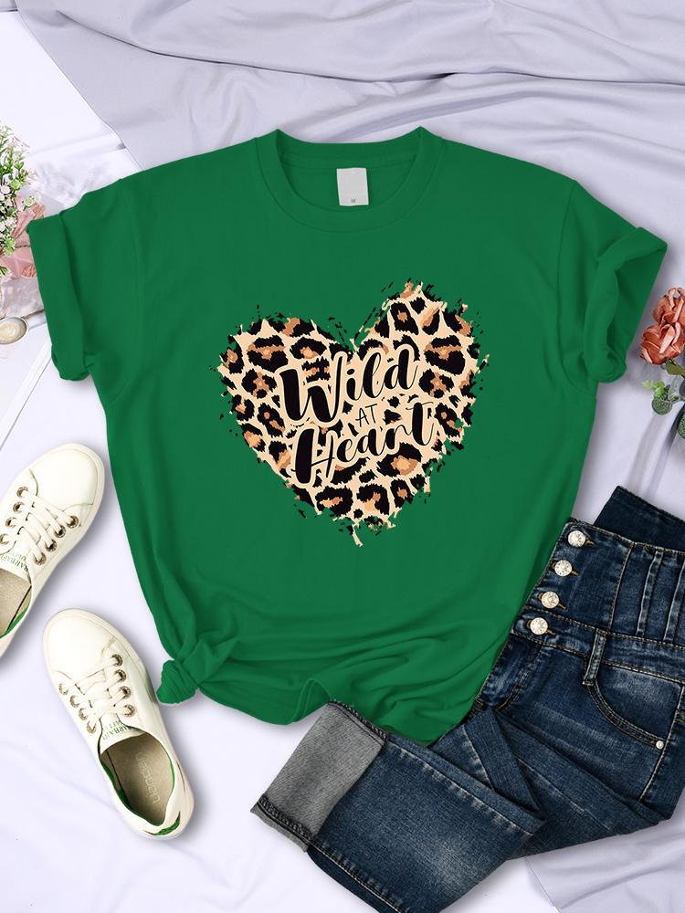 Fashion Leopard Wild At Heart Women'S Tshirt Cotton Breathable Short Sleeve Casual Comfortable Clothing Cotton Oversized T Shirt