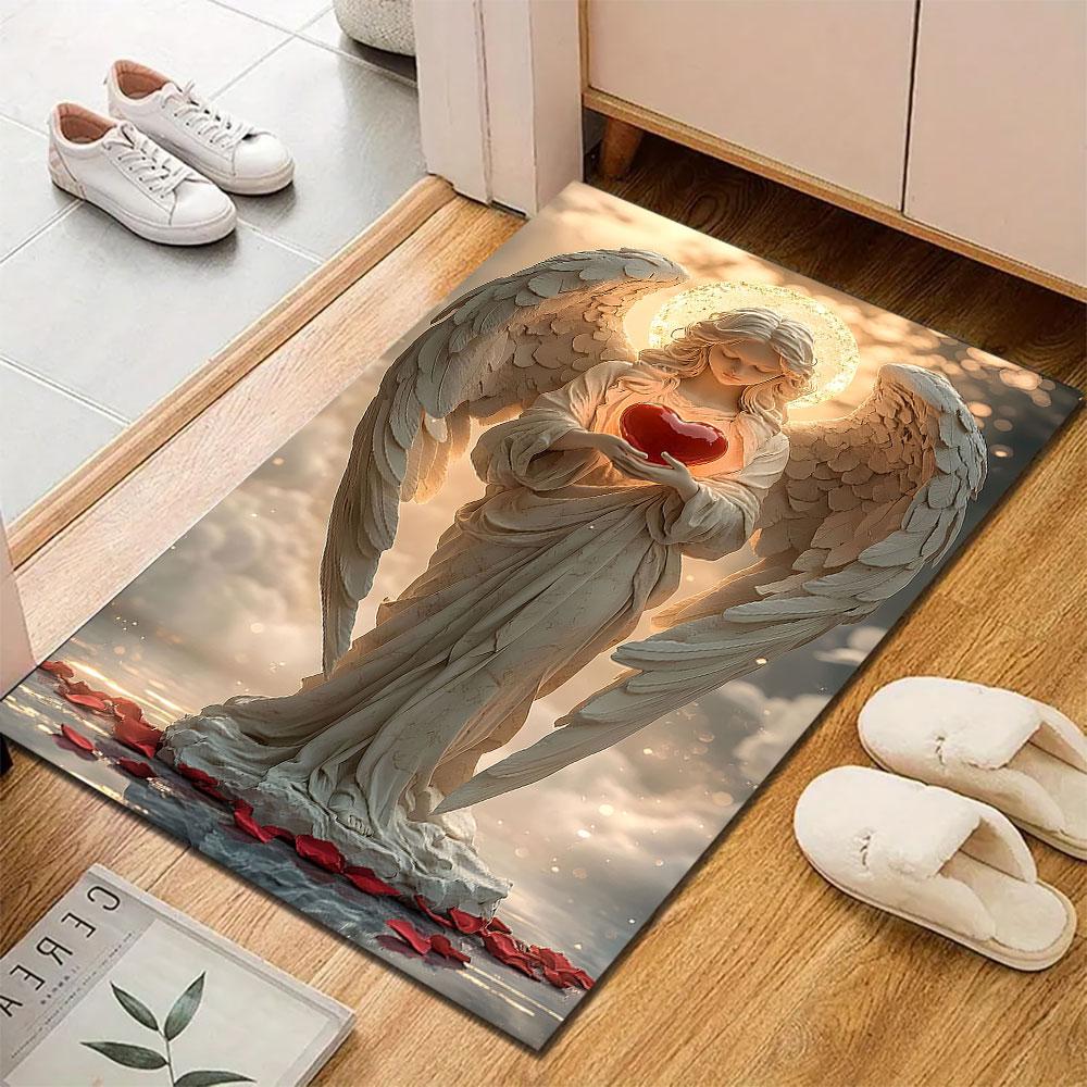 Angel Holding Heart with Radiant Halo Patterned carpet, suitable as a non slip play mat for the living room and bedroom sofa