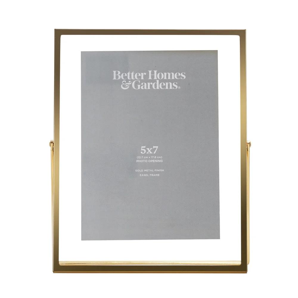 Gold Metal Glass Floating Picture Frame Heavyweight Contemporary Design Foldable Easel Stand Ideal Cherished Photos Decor