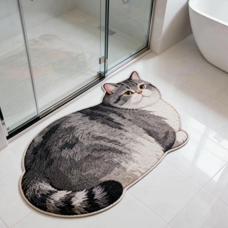 Cartoon Kitten Doormat: Cute Faux Cashmere, Dirt-Resistant Bathroom or Bedroom Floor Mat
