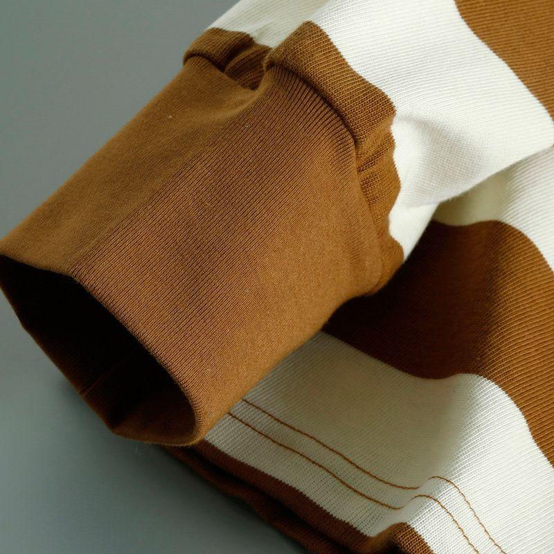 Heavy 280G Double Yarn! European and American Retro Washed Pure Cotton Stripe Long sleeve Loose round Neck Casual Bottoming Shirt Hoodie