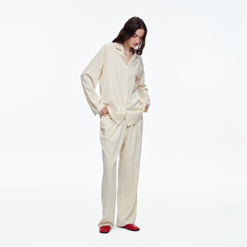 Silk pajamas production handmade hemming silk pajamas loungewear women's embroidery logo label customization