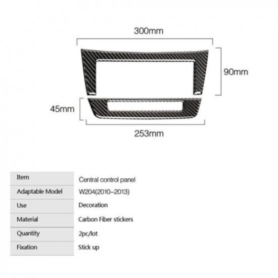 Carbon Fiber Car Central Console Control CD Panel Cover For Benz C W204 2010-13