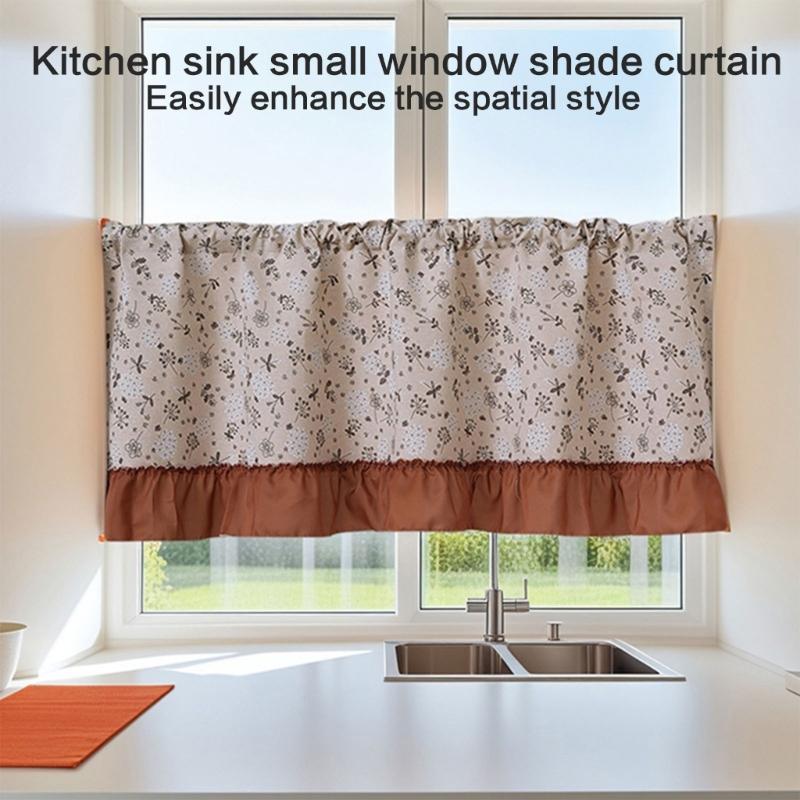 Retro-Stile Florale Designs Kurzer Vorhang Atmungsaktive Transparente Fensterdekorationen für Wohnzimmer Küche Schnelle Montage