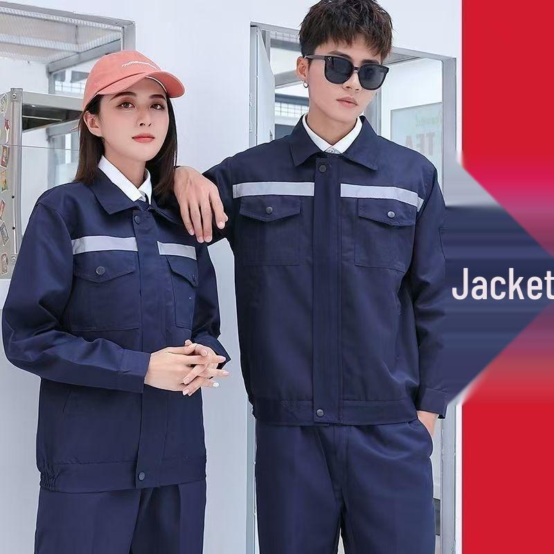 Men's Durable Workwear Set with Reflective Strips - Long Sleeve, Stain-Resistant, Labor Protection, and Professional Uniform for Spring and Autumn.