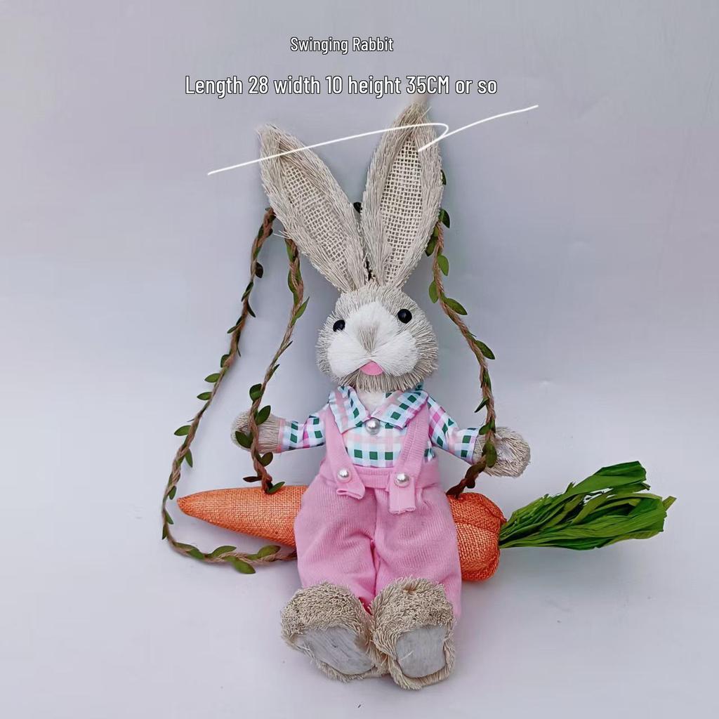 Handmade Straw Woven Rabbit Ornament - Cute Mori Style for Christmas & Easter