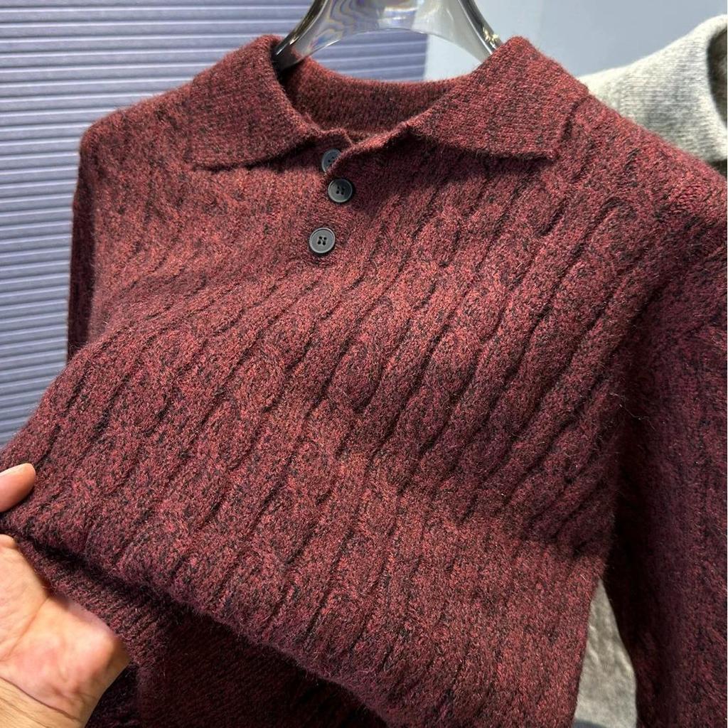 Men's Trendy Korean Cable Knit Collared Polo Sweater – Versatile Autumn/Winter Fashion