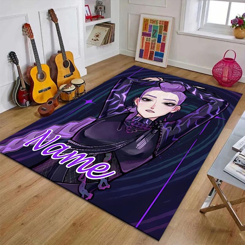 Custom KPop Demon Hunters Mat Personalized Name, Polyester Washable Indoor Entryway Rug, Gift for Christmas, Easter, Thanksgiving Day