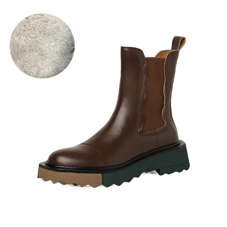 

Мода ГОРЯЧАЯ РАСПРОДАЖА Осень/Зима Женские Ботинки Закругленный Носок Массивный Каблук Обувь Ботинки Челси Обувь из Натуральной Кожи для Женщин Плоская Женская Обувь 41