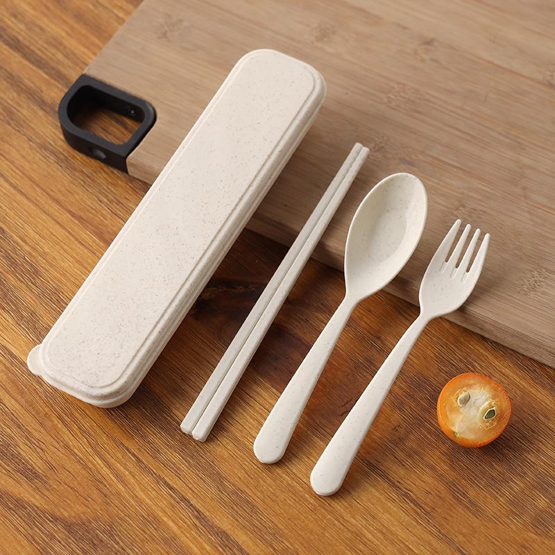 3Pcs/Set Portable Tableware Set Plastic Cutlery Sets Fork Spoon Chopsticks Suit Eco-Friendly Reusable Travel Flatware With Box