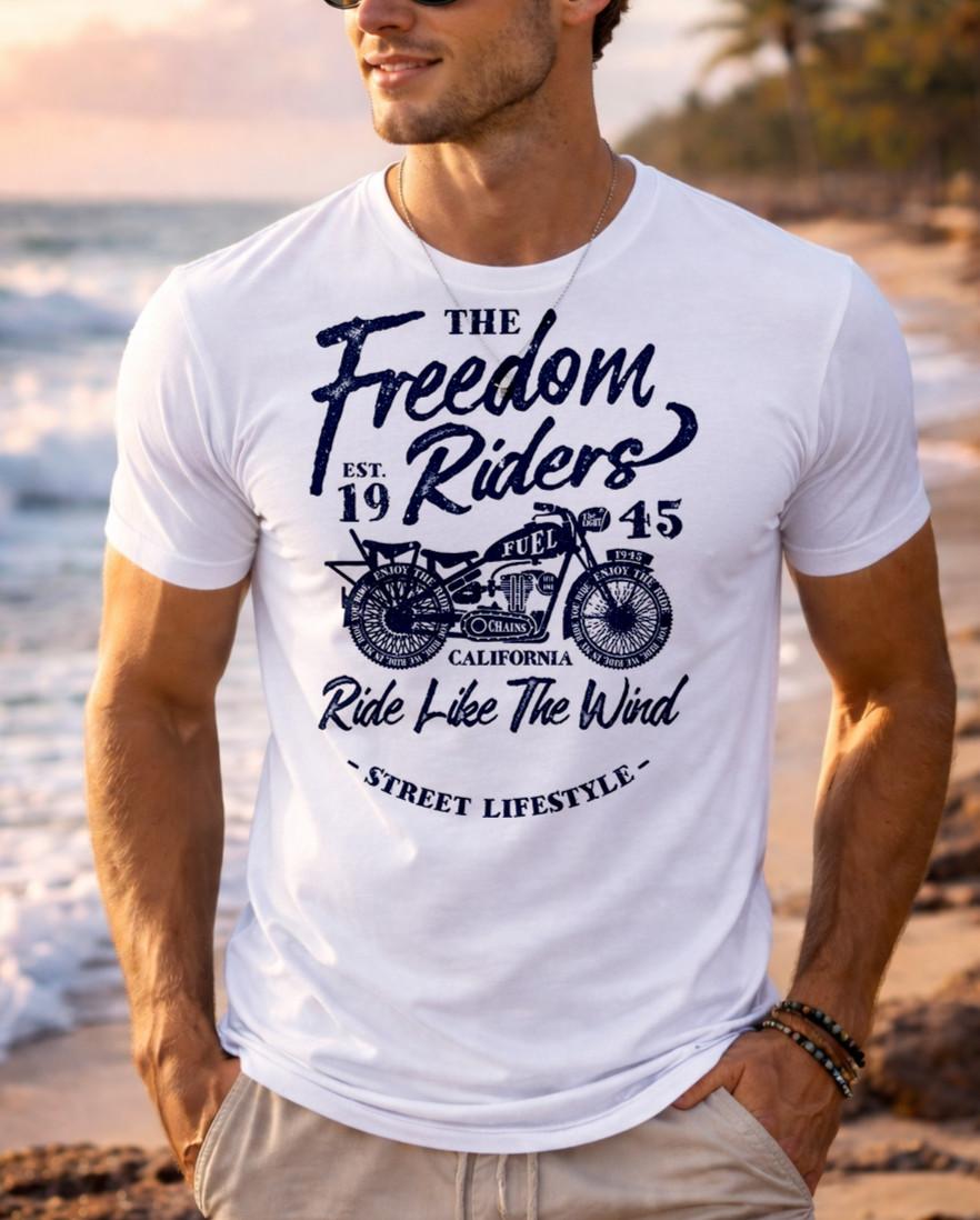 Vintage Style Graphic T-Shirt Motorcycle Freedom Riders Retro Tee Custom Sizes S