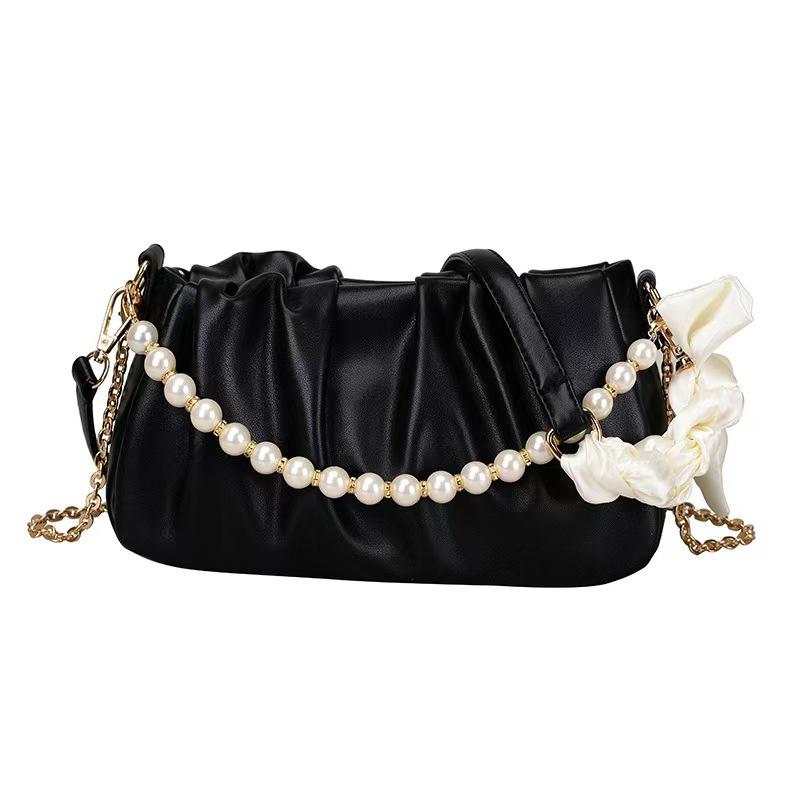 Fashion Foreign Style Cloud Bag Pearl Underarm Bag Pleated Bag Women'S Chain Clutch Bag Oblique Span Shoulder Bag