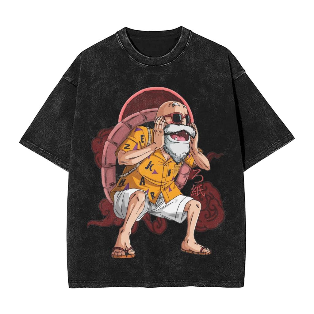 Master Roshi Dragon Ball Printed Tshirt Mens and Womens Washed Tshirt High Quality Vintage Cotton Tshirt Harajuku Tops