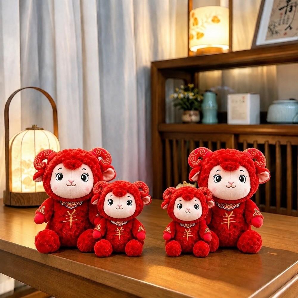 Festive Sheep Plush Toy Soft Chinese New Year Lamb Zodiac Mascot Doll Room Ornament