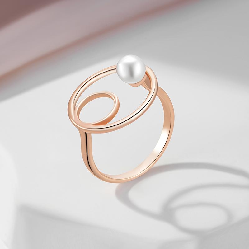 Slawischer Vintage-Perlenring in Roségold mit doppeltem Hohlkreis, Schmuck für Frauen