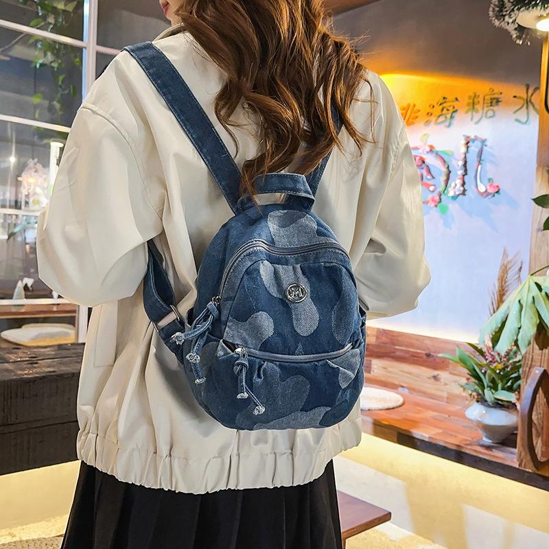 Denim Camouflage Mini Backpack Casual Fashion Women's Small Rucksack Everyday Travel Bag