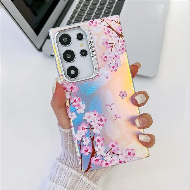 Kunst Blume Bling Raser Beschichtung Telefon Fall für Samsung S24 A55 A35 A25 A15 A54 A14 A34 S23 FE S22 Ultra Floral Abdeckung