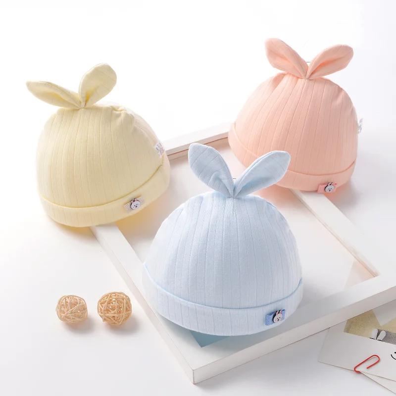 Cotton Newborn Baby Hats Cute Bunny Soft Warm Hat for Boy Girl Babies Simple Solid Beanie Cap Toddler Head Accessories 0-3M