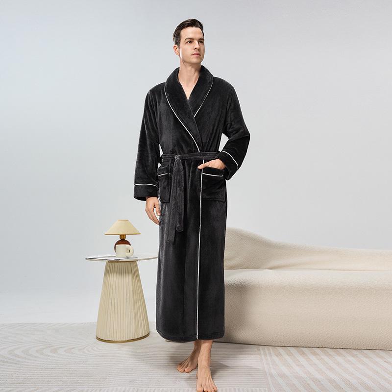 Unisex Flannel Bathrobe: Fleece Lined, Thickened, Plus Size, Autumn/Winter