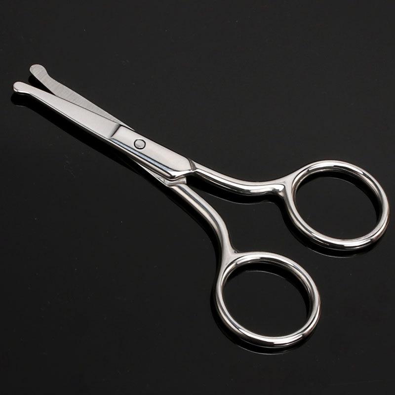 Stainless steel round head nose hair scissors thickened non-slip makeup eyebrow trimmer convenient beard scissors
