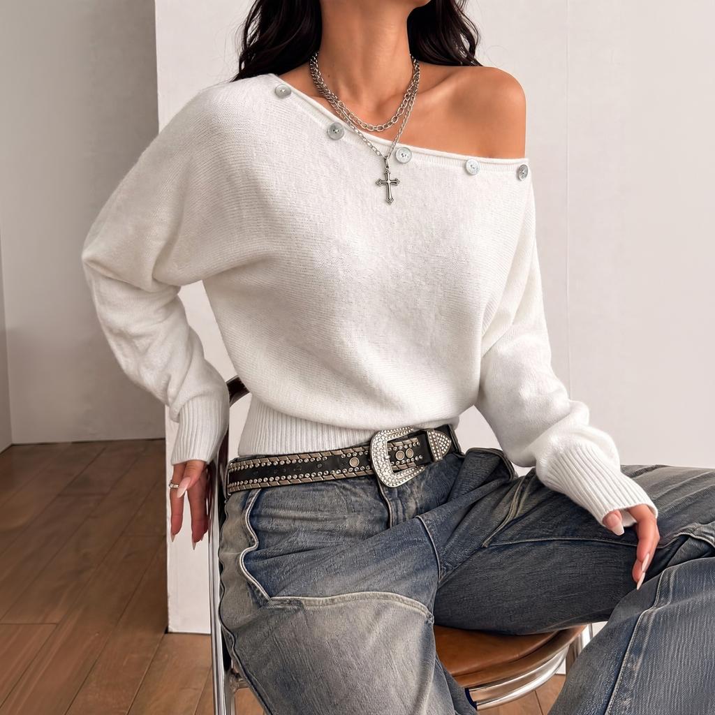 Women's Casual Loose Knit Pullover Sweater with Neck and Sleeves for Everyday Wear