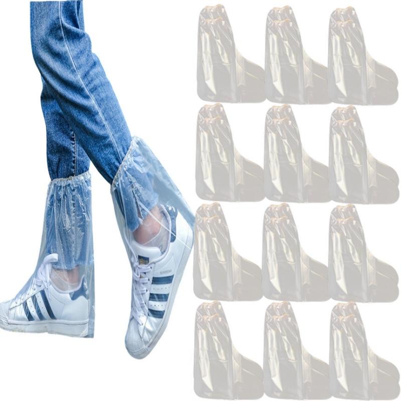 10Pcs Disposable Rain Shoe Covers Clear Waterproof Boot Protectors Mid High Tube Portable Anti Slip For Adults Outdoor
