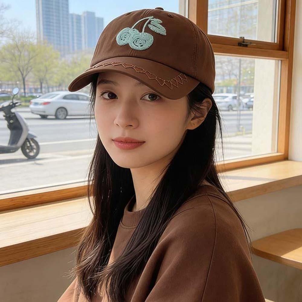 Korean Style Cherry Baseball Cap Sunscreen Sunshade Casquette Fashion Embroidered Peaked Hat  Girls