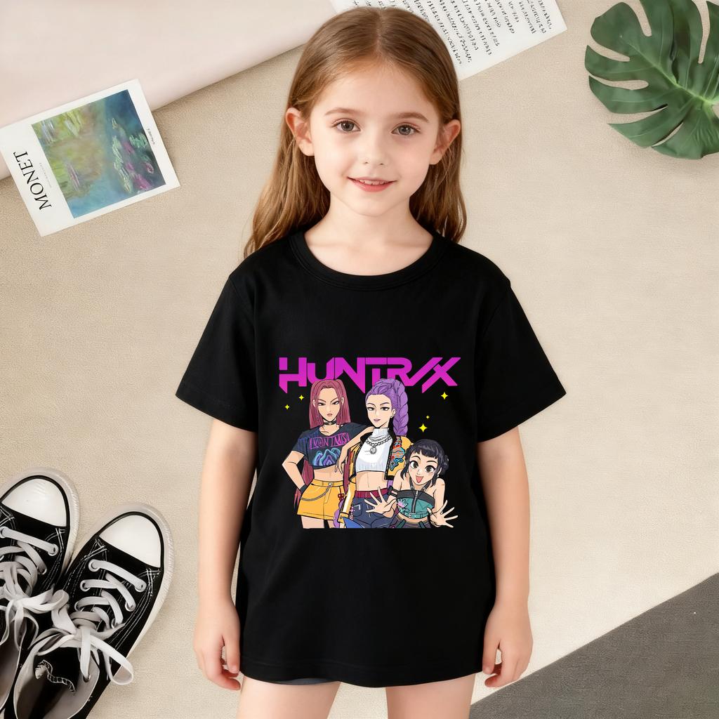 KPop Dämonenjäger Cartoon Print T-Shirts Mädchen Modisch Bequem Kurzärmlig Sommer Vielseitiges Alltags-T-Shirt