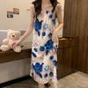 Fattened Large-size New Spring and Summer Super Soft Ice Silk Pajamas, Girls' Printed Suspender Skirts, Loungewear 50kg Can Be Worn