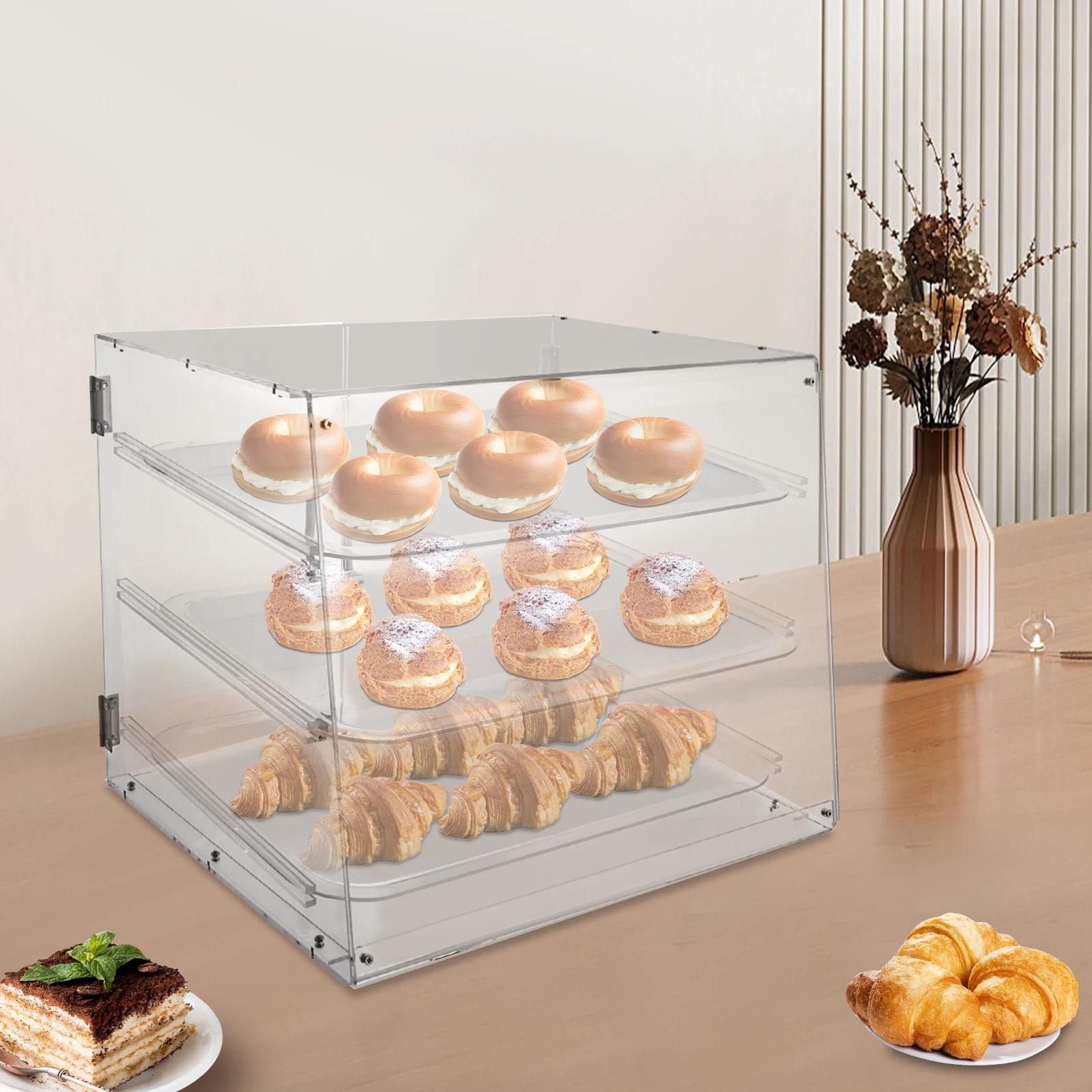 

3-ярусная прозрачная акриловая витрина для кондитерских изделий - Коммерческая витрина для пекарни - Современный настольный десертный шкаф с защитой от пыли чистый