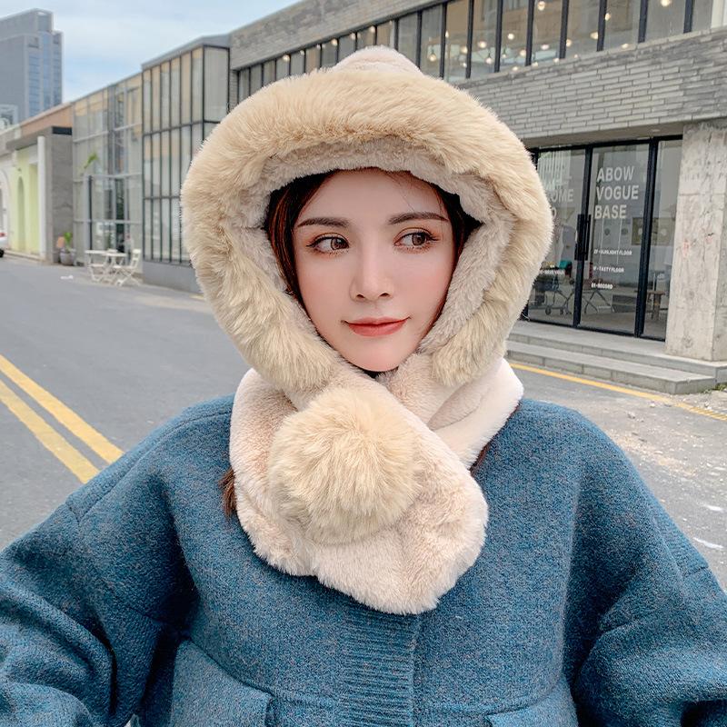 Winter velvet warm cute mink dual-purpose scarf hat woman
