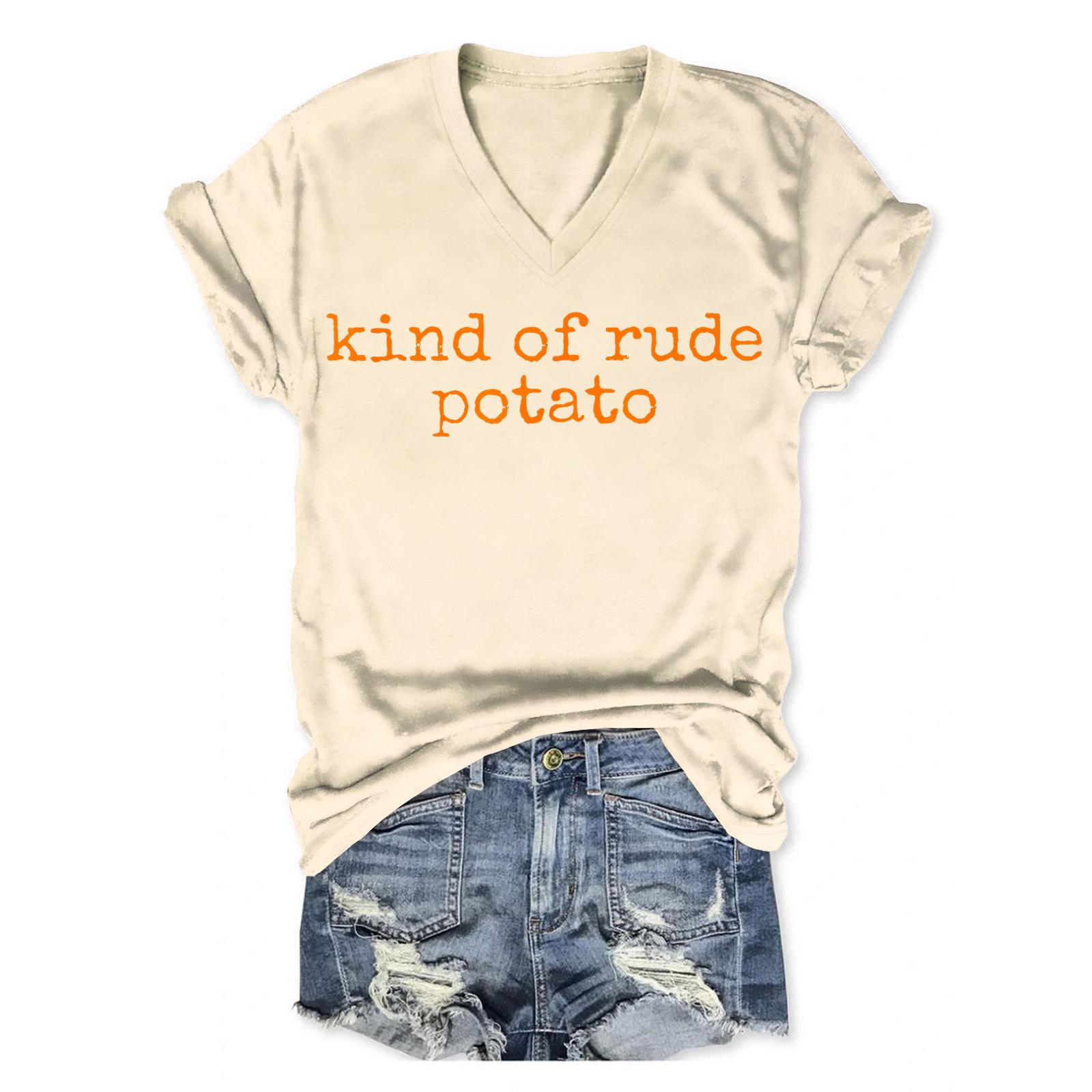 2025 Women s Casual V-neck Short-Sleeve Printed Pullover T-shirt M