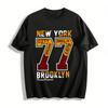New York 77 Number Print T-shirt Retro Hip Hop Style Casual Top Pure Cotton T-shirt