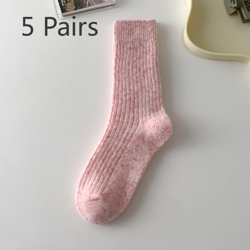 

5 пар женских осенне-зимних ретро-носков из утолщенной однотонной шерсти длиной до середины голени 5 Pairs розовый
