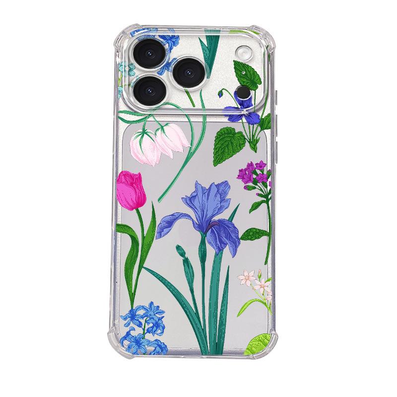 Hot-selling foreign trade colored tulip Apple 16 mobile phone case iPhone17pm anti-drop transparent soft case 15 protective case